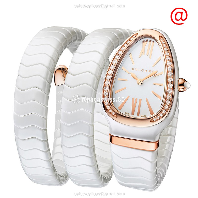 Bulgari Serpenti SpiGA Quartz Replica in 18kt Rose Gold & White Ceramic Dial Watch