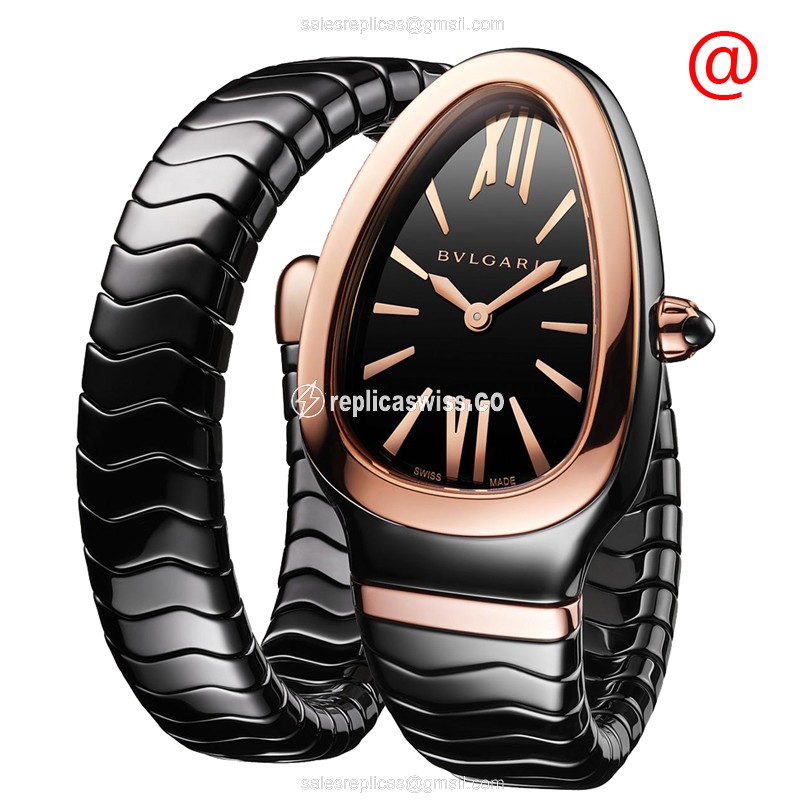 Bulgari Serpenti SpiGa Replica in Black Ceramic, Quartz Movement, Elegant Bangle Clasp Watch