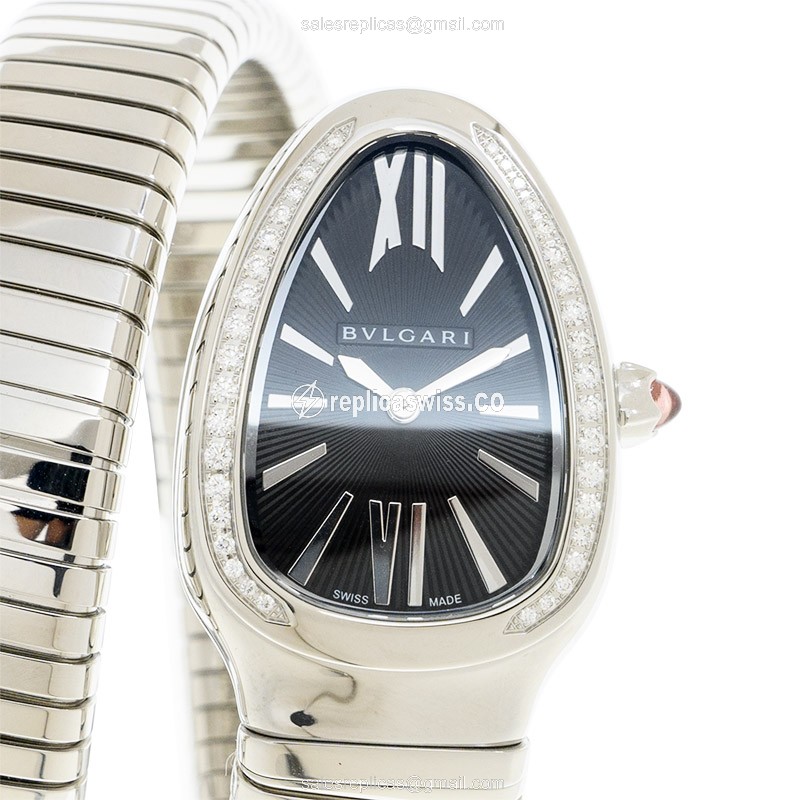Bulgari Serpenti Tubogas Replica in Stainless Steel & Black Diamond Dial, Automatic Movement Watch
