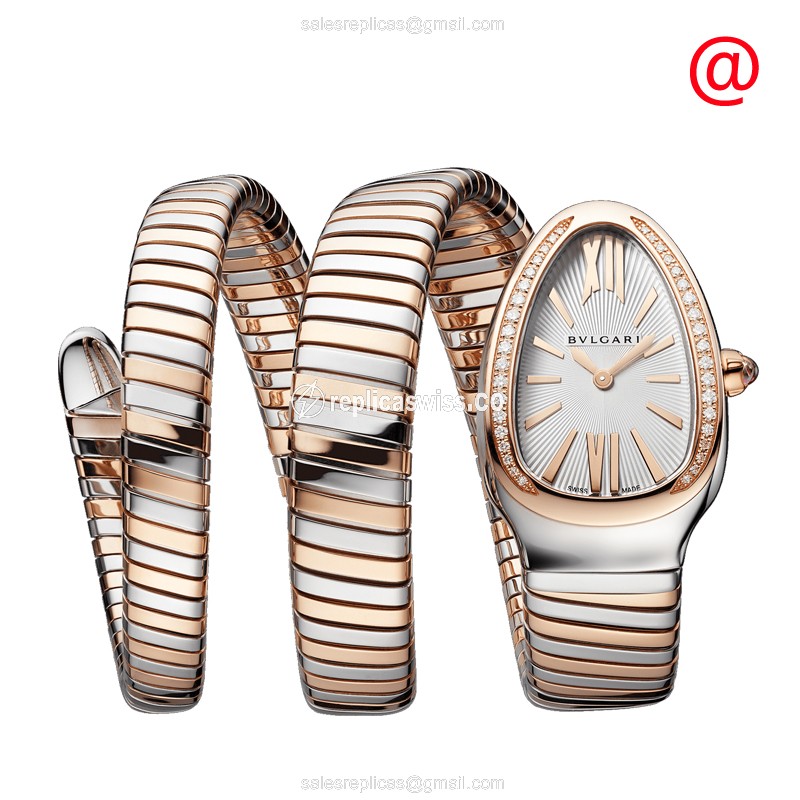 Bulgari Serpenti Tubogas Replica | White Dial, 18kt Gold Case & Bangle Clasp Watch