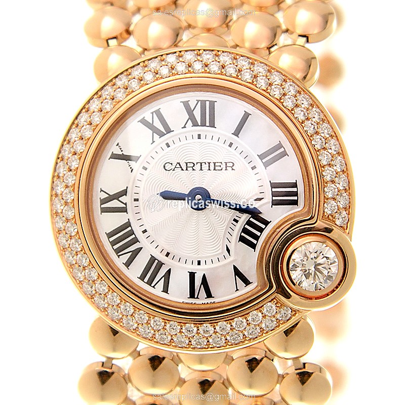 Cartier Ballon Bleu Quartz replica with 18kt gold case & white dial, luxurious 18kt gold strap Watch