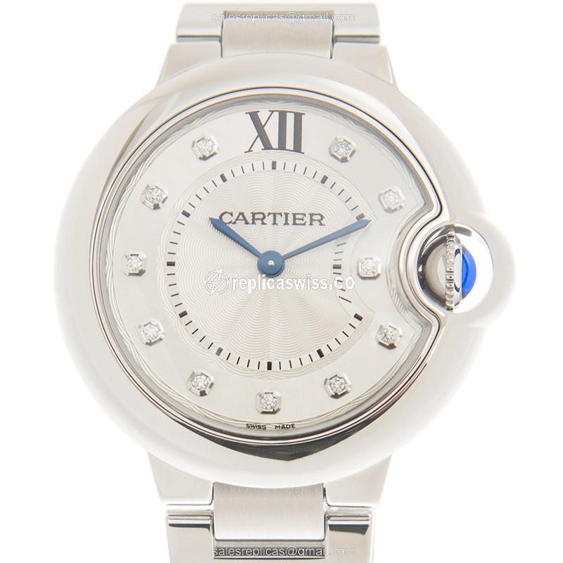 Cartier Ballon Bleu Silver Dial Quartz Steel Case Watch, Elegant Silver Clasp & Steel Strap