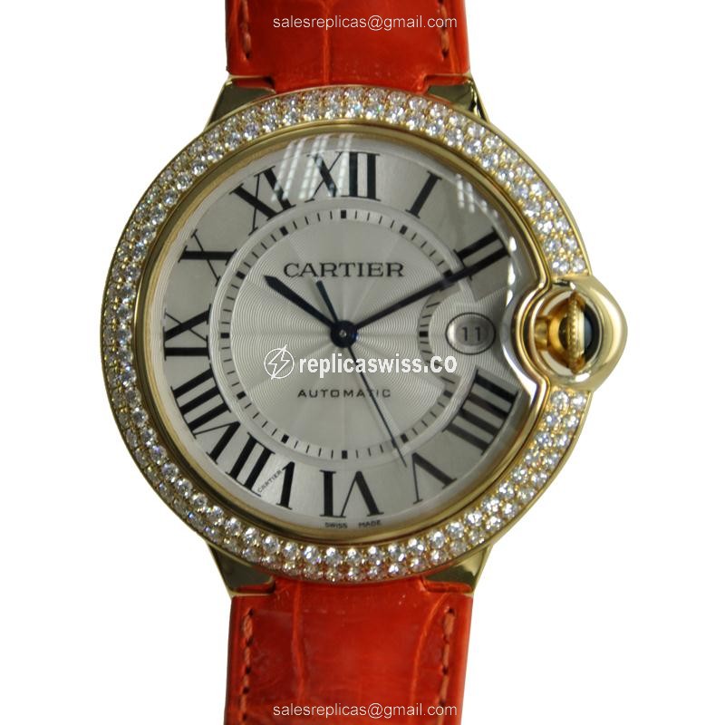 Cartier Ballon Bleu WE900751 Replica | Automatic Movement, 18kt Gold Case & Diamond Bezel Watch
