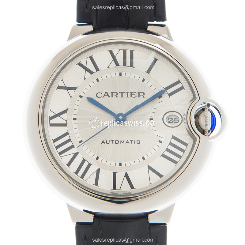 Cartier Ballon Bleu WSBB0039 Stainless Steel Replica: Automatic Movement & Silver Dial on Alligator