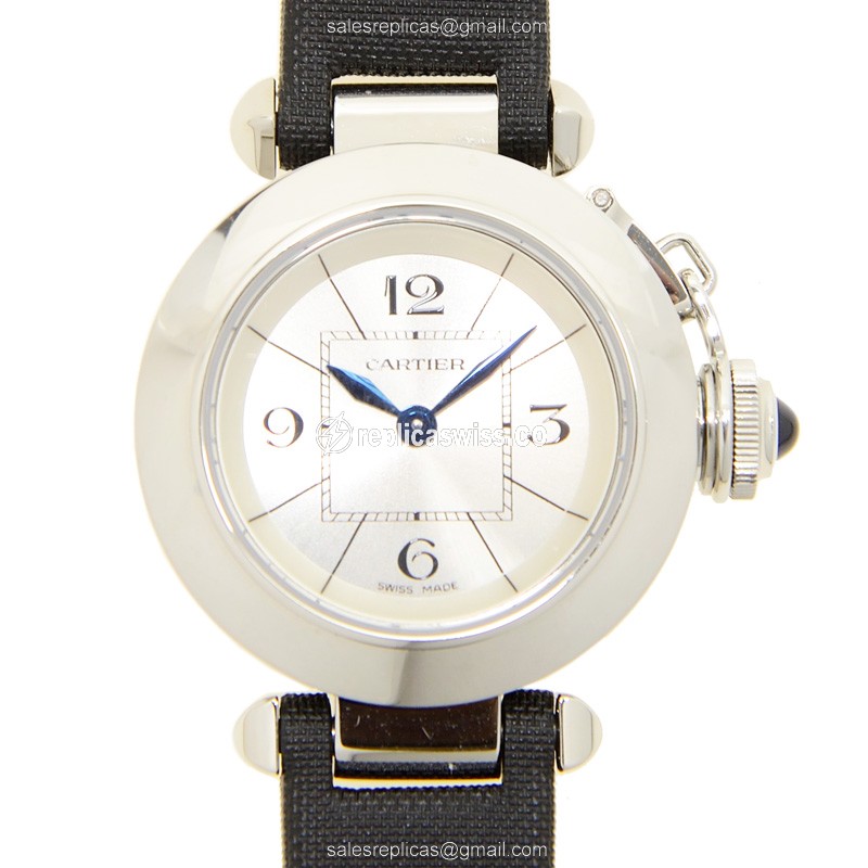 Cartier PASHA DE CARTIER White Dial Steel Case Replica, Automatic Movement Canvas Strap Watch