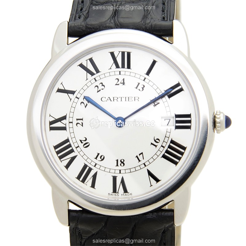 Cartier RONDE SOLO DE CARTIER Replica | White Dial, Alligator Strap, Quartz Movement Watch
