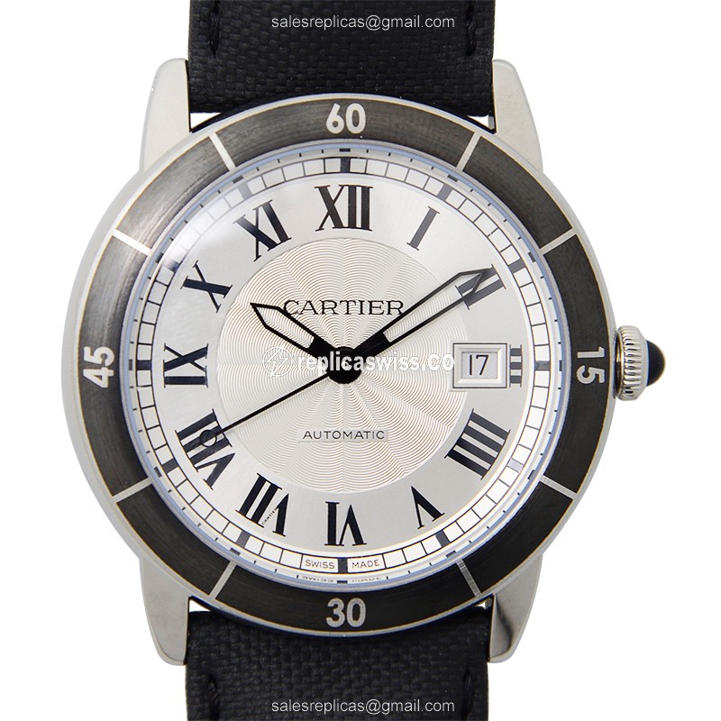 Cartier ROTONDE DE CARTIER Stainless Steel Automatic, White Dial, Genuine Leather Strap Watch
