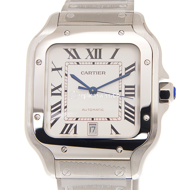 Cartier Santos De Cartier White Dial Automatic Steel Watch | Clasp Closure, Steel Bracelet
