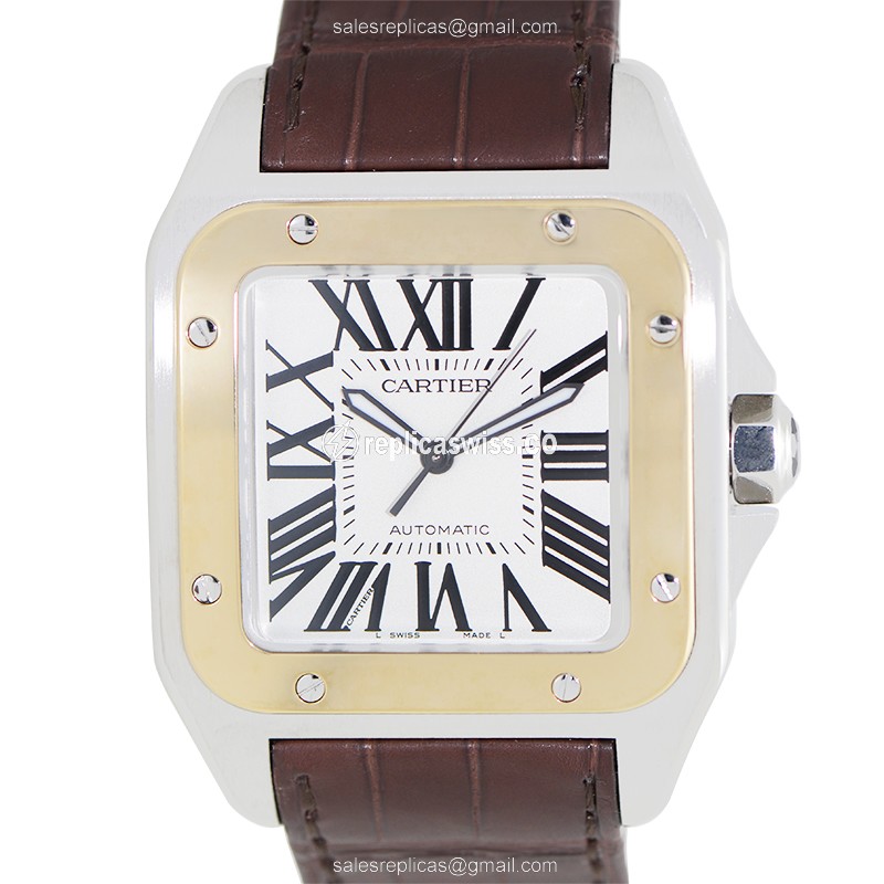 Cartier Santos W20072X7: Precision Automatic with 18kt Gold Sleek Silver Dial Watch
