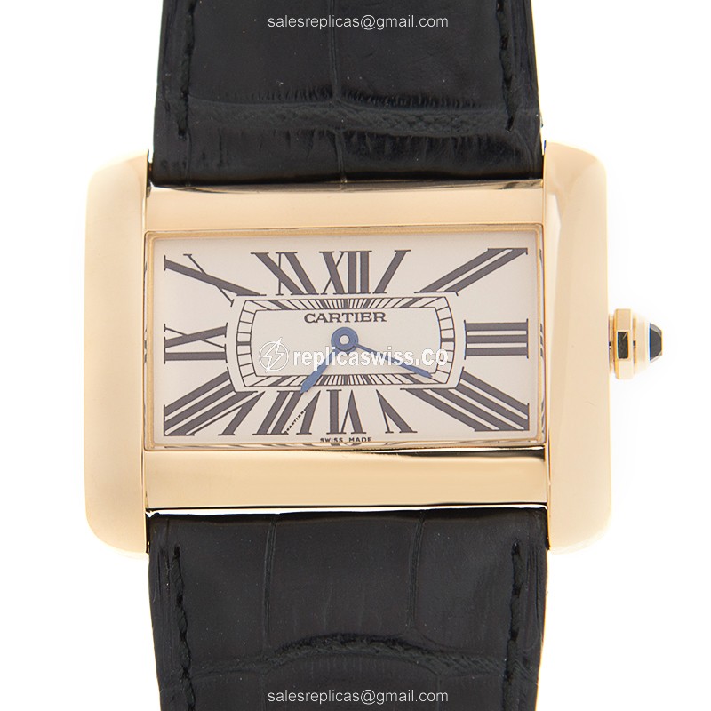 Cartier Tank W6300556 Replica, White Dial, 18kt Gold Case & Alligator strap Watch