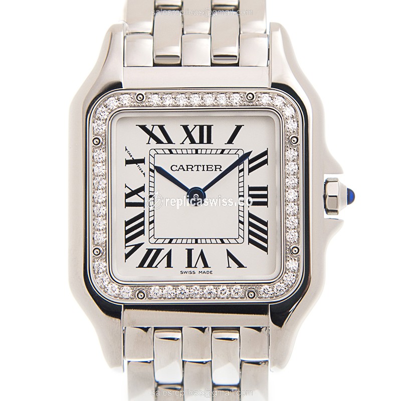 Cartier W4PN0008 Panthere De Cartier Replica, White Dial, Stainless Steel Case with Diamond Accents