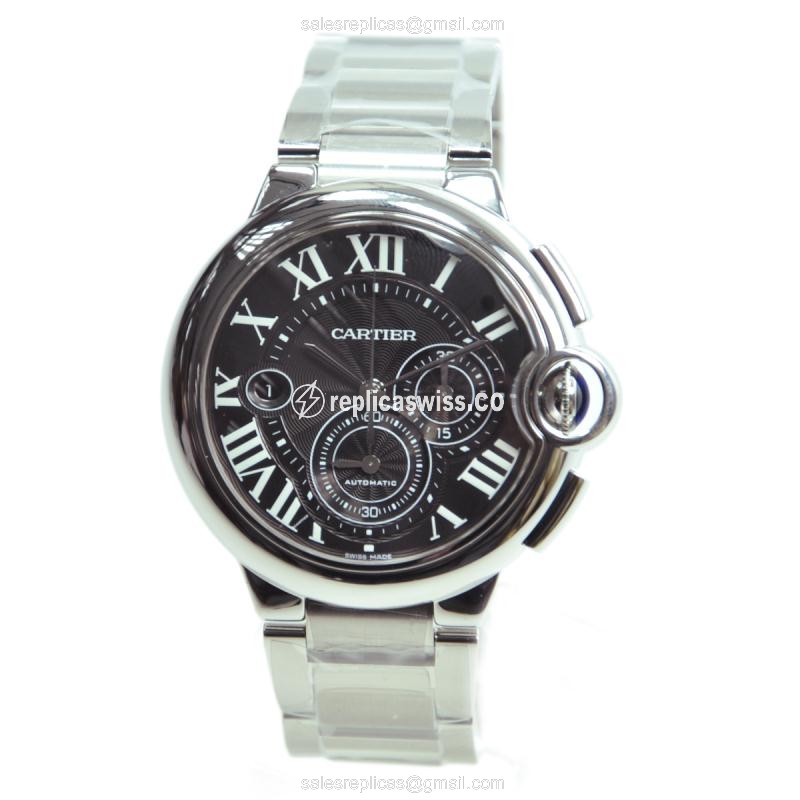 Cartier W6920025 BALLON BLEU Automatic Steel Case, Dark Grey Dial, Silver Steel Strap Watch