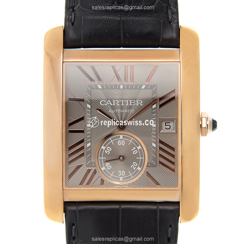 Cartier WGTA0014 TANK Automatic Replica in 18kt Gold, Dark Grey Dial & Alligator Strap Watch