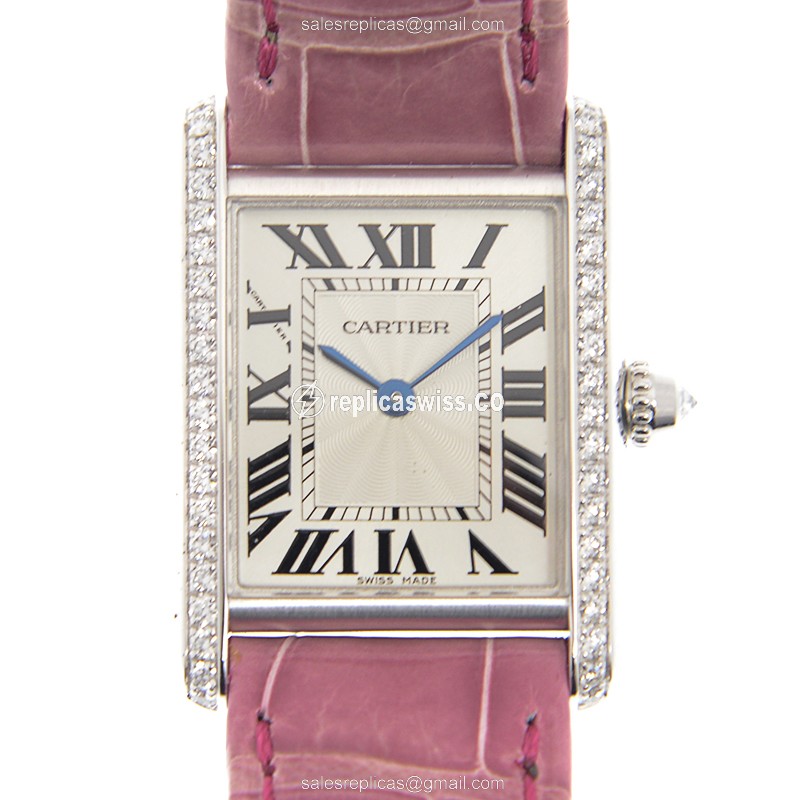Cartier WJTA0011 TANK Manual Wind 18kt White Gold & Diamond