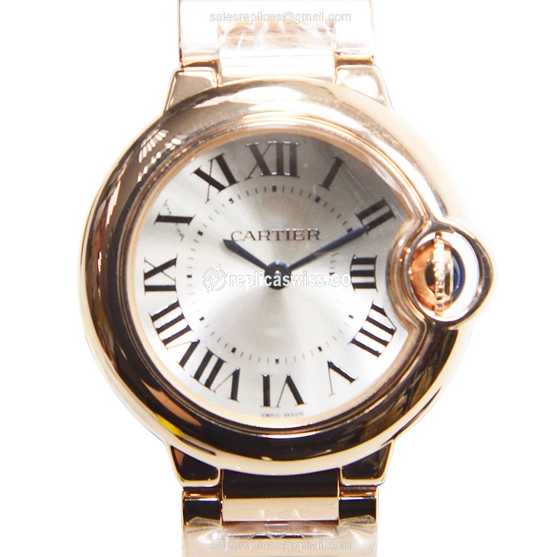 Chic Cartier Ballon Bleu Quartz Replica in 18kt Rose Gold with Silver Dial Watch
