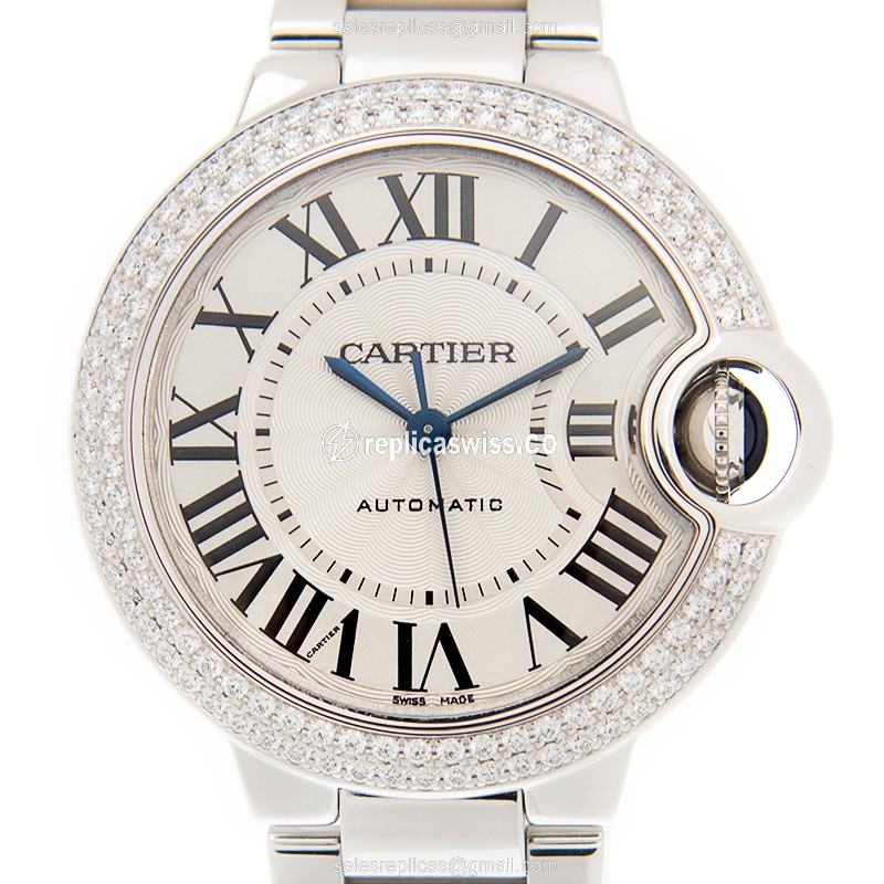 Chic Cartier Ballon Bleu Replica, Automatic Movement, 18kt Gold & Silver, Sapphire Crystal Watch