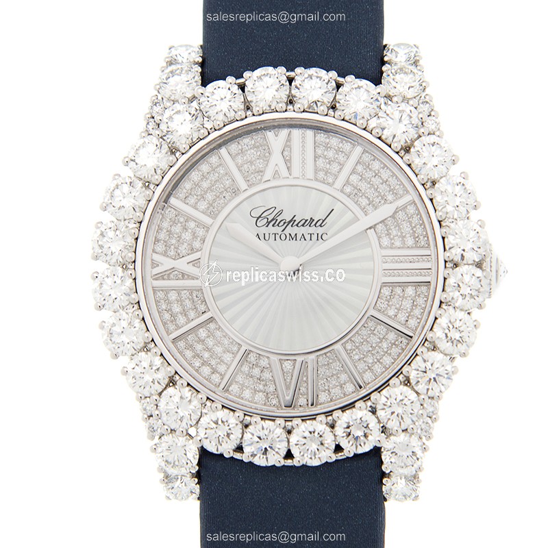 Chopard 139419-1401 Automatic White Gold Watch | Silver Dial, Silk Strap