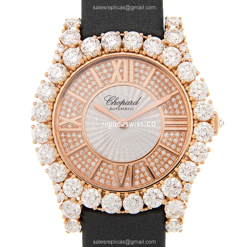 Chopard 139419-5001 Women's Automatic Gold Dial Watch with Diamond Accents & Silk Strap