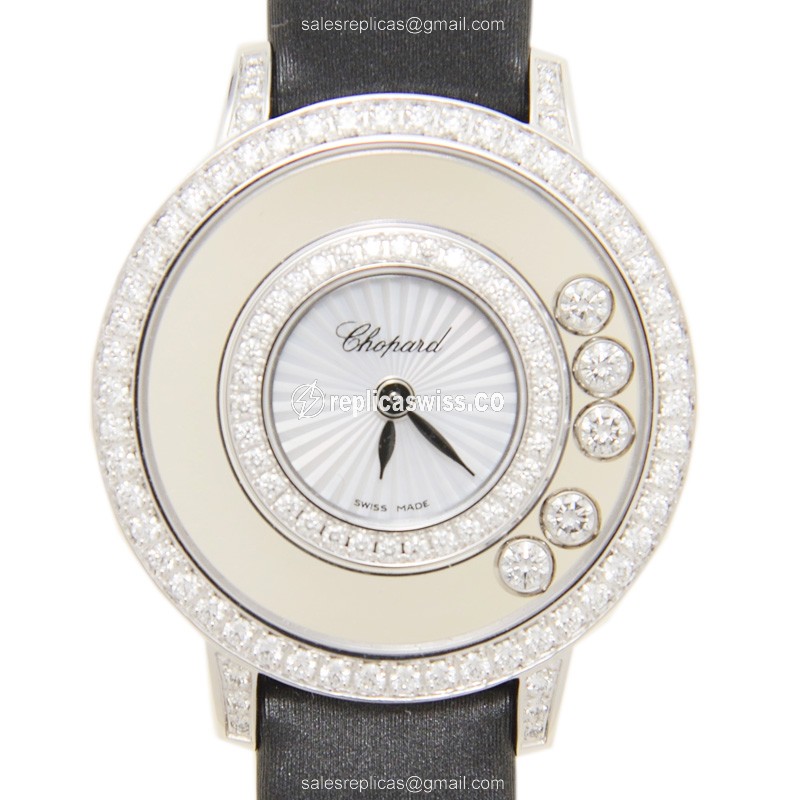 Chopard 209410-1001 Happy Diamonds Replica, Skeleton Dial, 18kt White Gold, Leather Strap Watch