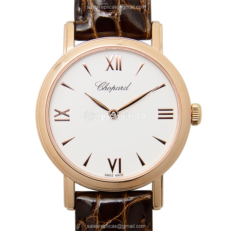 Chopard Classic 127387-5201 | White Dial | Alligator Brown Strap Replica Watch