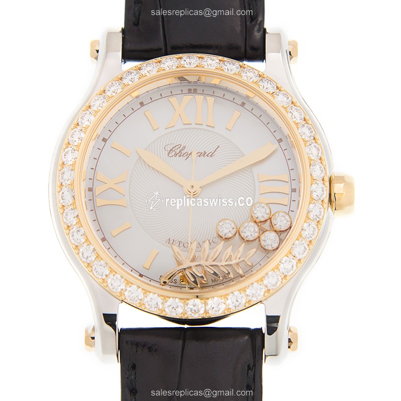 Chopard Happy Diamonds Replica in 18kt Gold & White Dial, Automatic Movement Watch