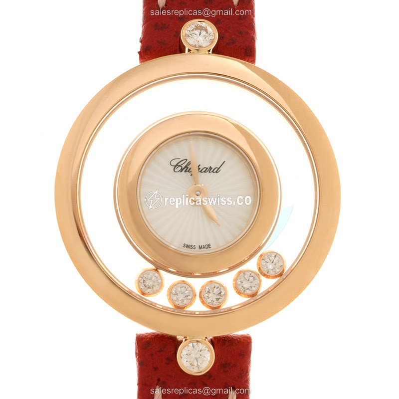 Chopard Happy Diamonds Replica with White Dial & 18kt Rose Gold Case Watch