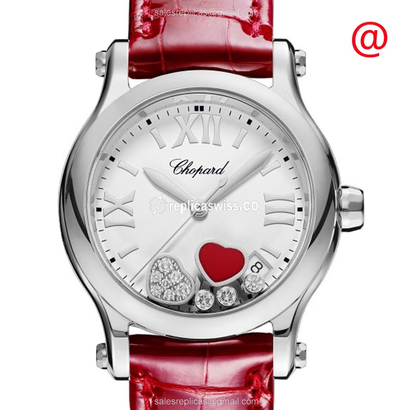 Chopard Happy Hearts Replica with White Dial & Red Alligator Strap Watch