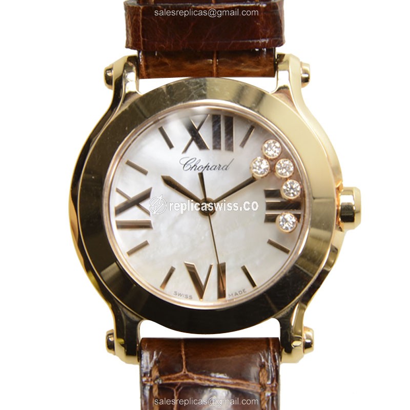 Chopard Happy Sport 274189-5001 Replica | White Dial, 18kt Gold Case & Alligator Strap Watch