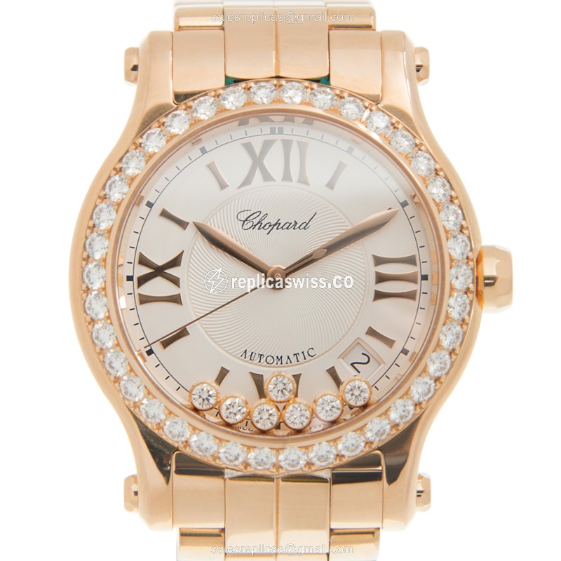 Chopard Happy Sport 274808-5004 Replica: Automatic Movement, 18kt Gold & Diamond Case, White Dial