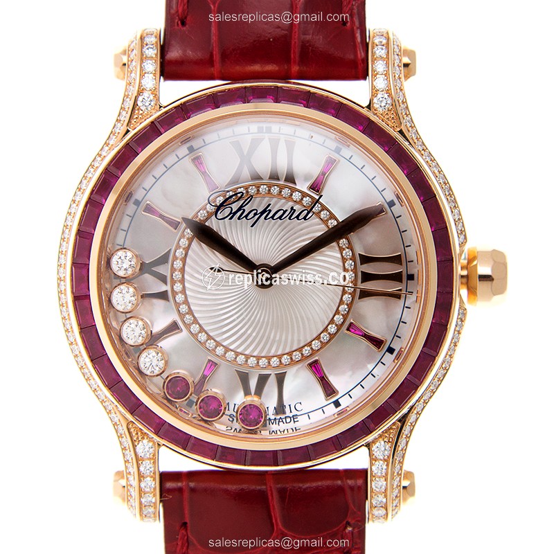 Chopard Happy Sport 274891-5004 Replica | Automatic Movement | 18kt White Gold Case & Red Alligator