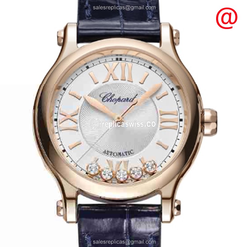 Chopard Happy Sport 275378-5001 Replica in 18kt Rose Gold, Automatic Movement & Silver Dial Watch