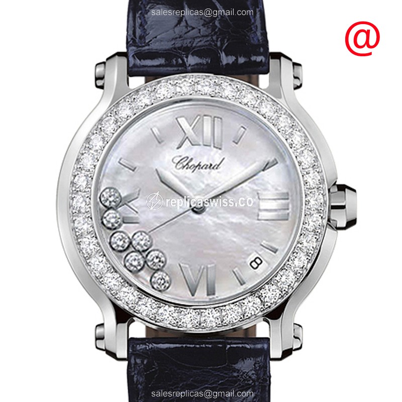 Chopard Happy Sport 278475-3038 Replica | White Dial, Diamond Case, Alligator Strap Watch