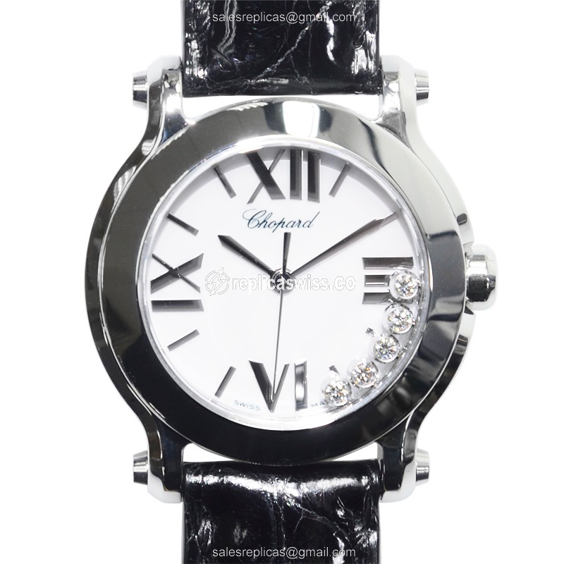 Chopard Happy Sport 278509-3001 Replica, White Dial, Stainless Steel Case, Alligator Strap Watch