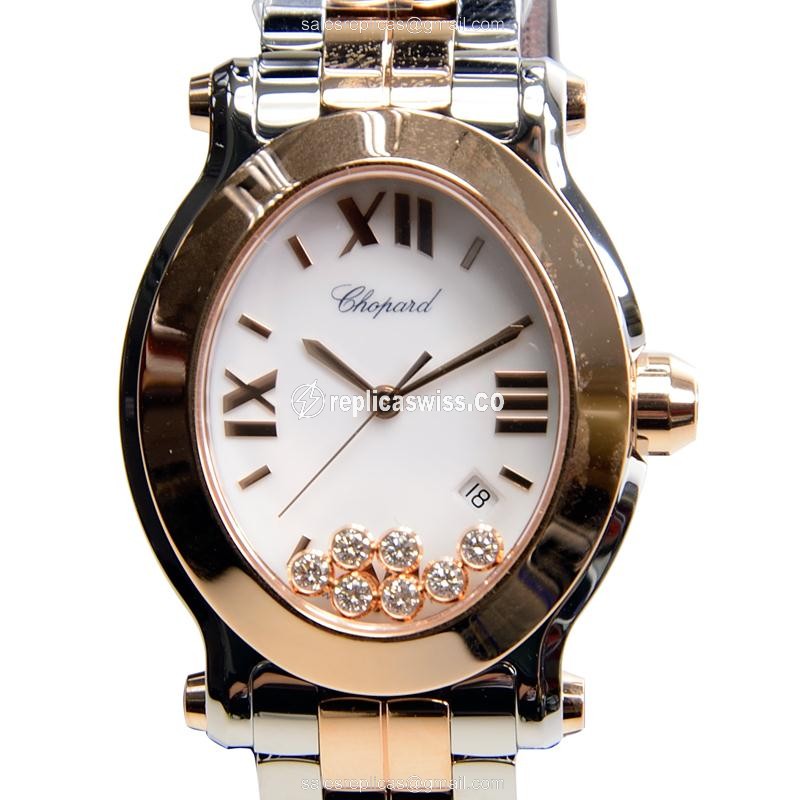 Chopard Happy Sport 278546-6003 Replica in 18kt Rose Gold & Steel, White Dial & Silver Strap Watch