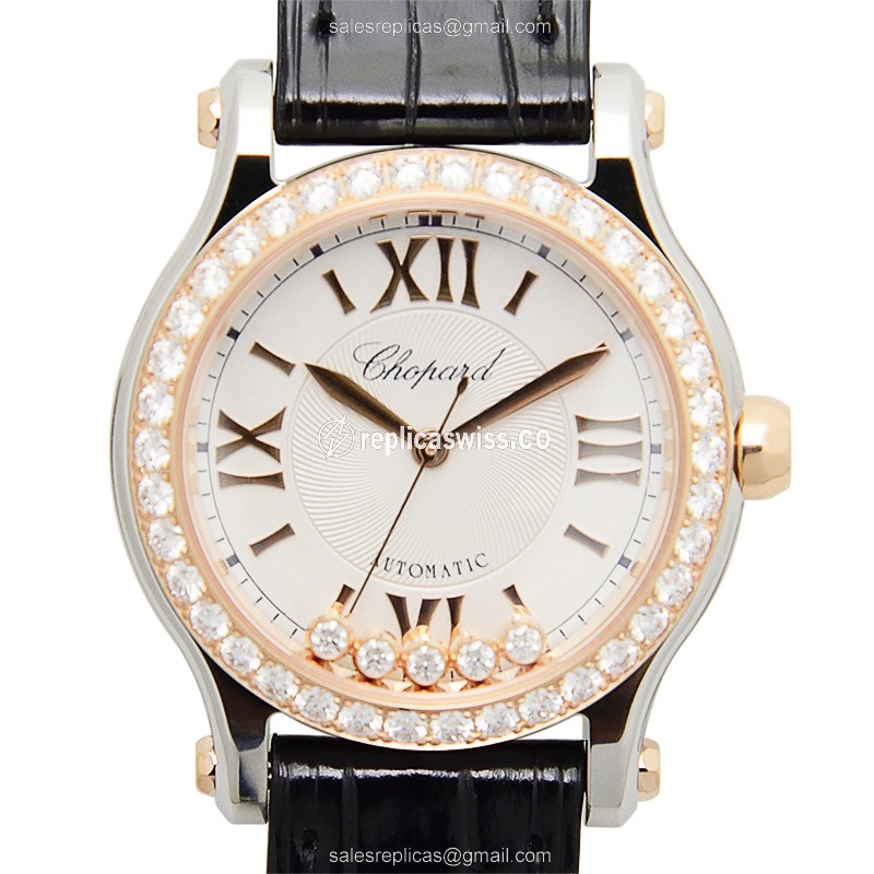 Chopard Happy Sport 278573-6003 Replica in 18kt Rose Gold, Automatic Movement, Silver Dial & Black