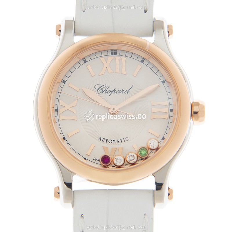 Chopard Happy Sport 278573-6028 Silver Dial Automatic Watch in 18kt Rose Gold & Steel Case