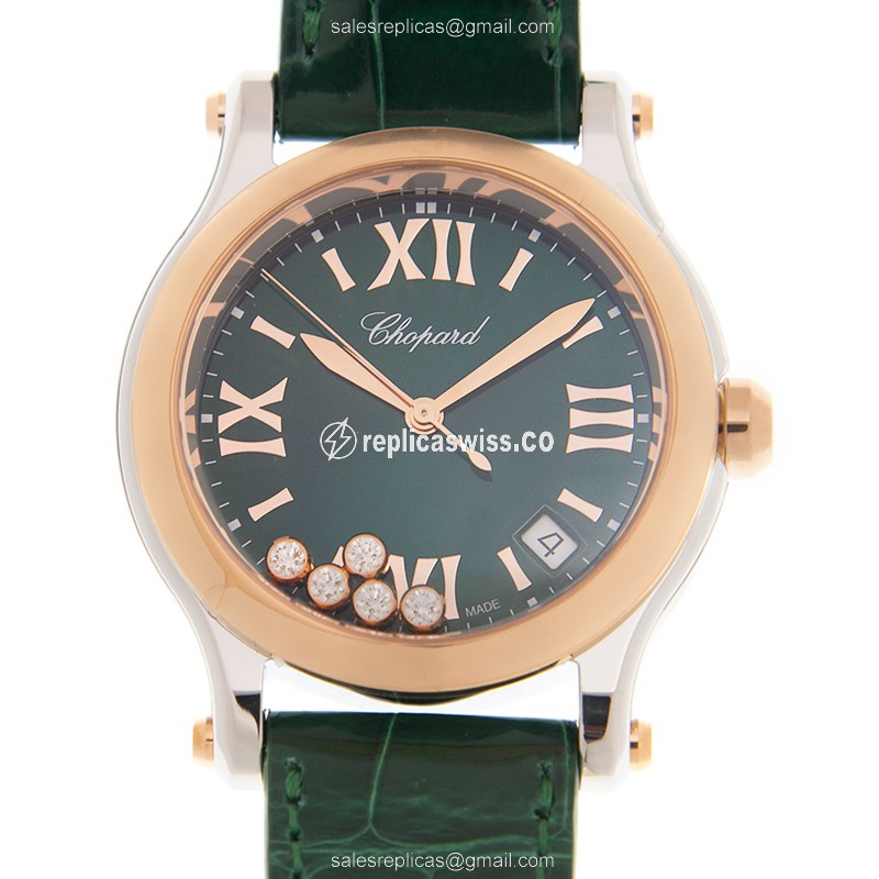 Chopard Happy Sport 278582-6005 Replica in 18kt Rose Gold, Green Dial & Sapphire Crystal Watch