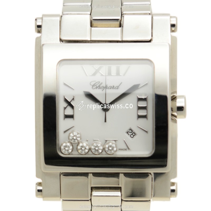Chopard Happy Sport Quartz Replica in Polished Steel, Elegant White Dial & Silver Band Watch