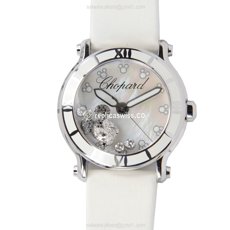 Chopard Happy Sport Quartz Replica in Stainless Steel & White Dial, Leather Strap Watch