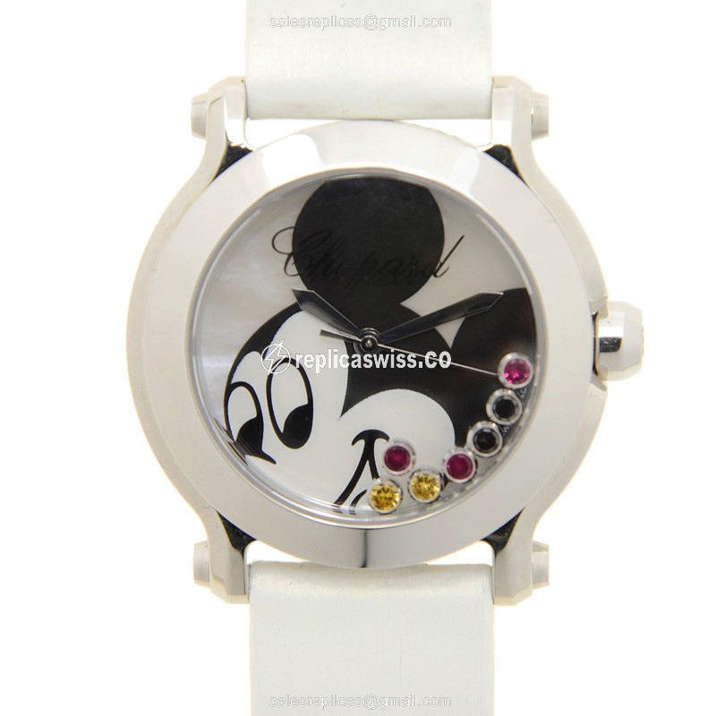 Chopard Happy Sport Quartz Replica in White Dial & Leather Strap Watch