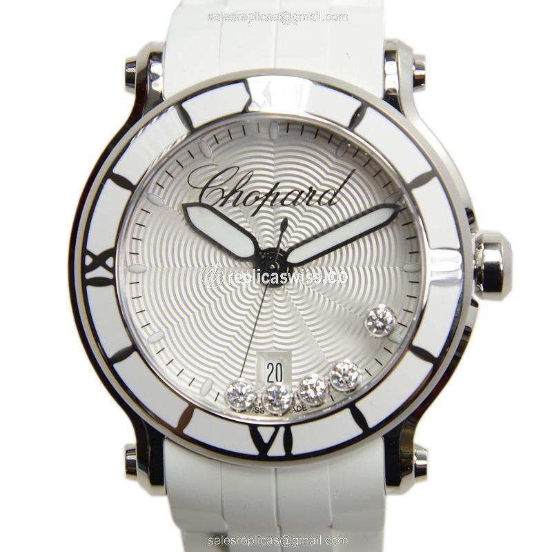 Chopard Happy Sport Quartz Replica, Silver Dial, Rubber Strap Watch