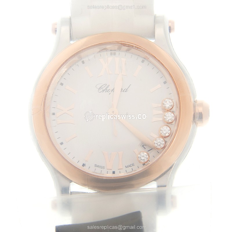 Chopard Happy Sport Quartz Replica | White Dial, 18kt Rose Gold Case Watch
