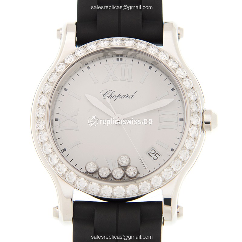 Chopard Happy Sport Quartz Steel Case White Dial Black Rubber Strap Sapphire Crystal Watch