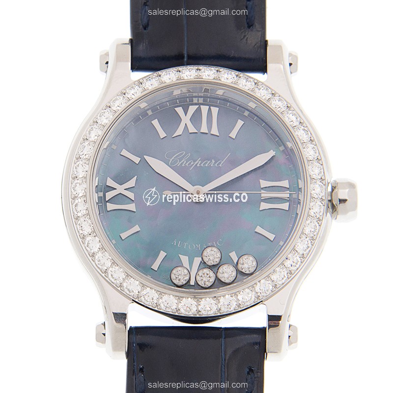 Chopard Happy Sport Replica | Automatic Movement, Stainless Steel Case & Blue Alligator Strap Watch