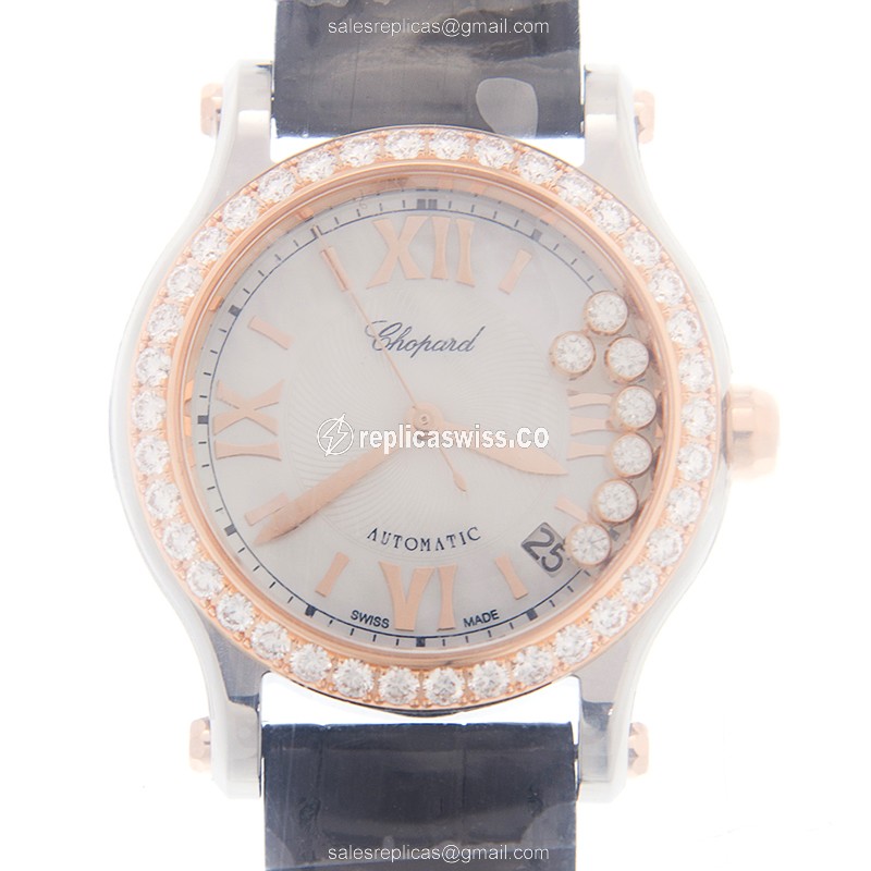 Chopard Happy Sport Replica | Automatic Movement, White Dial, 18kt Rose Gold & Diamond Bezels Watch