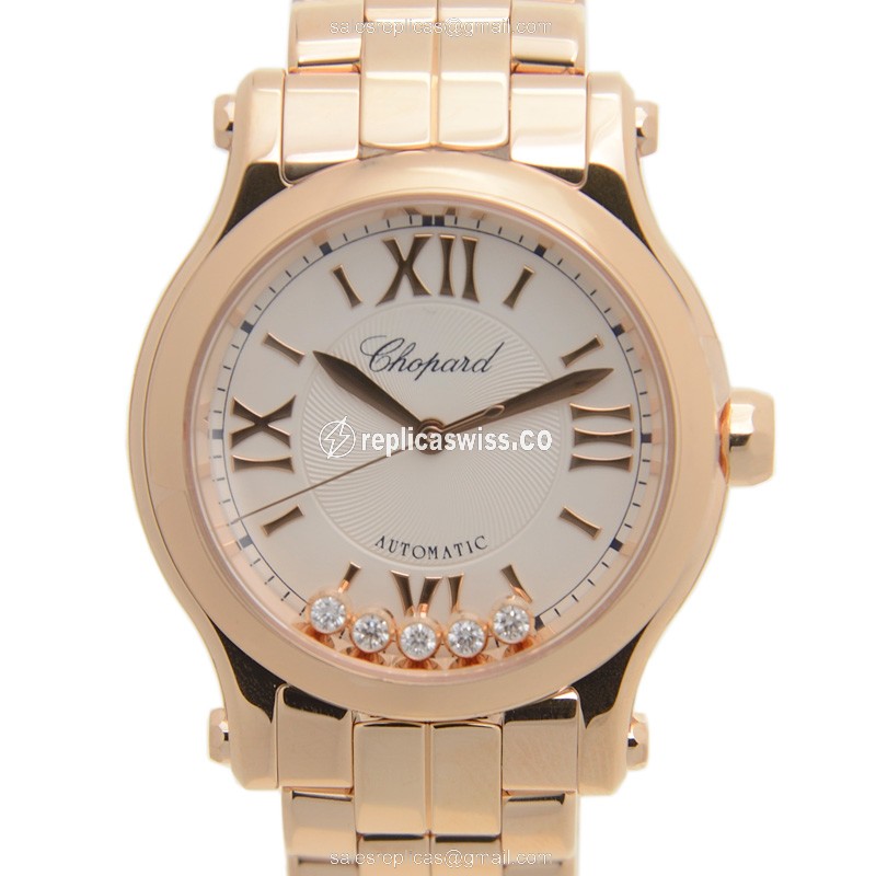 Chopard Happy Sport Replica in 18kt Gold Case & Silver Dial, Automatic Movement Watch