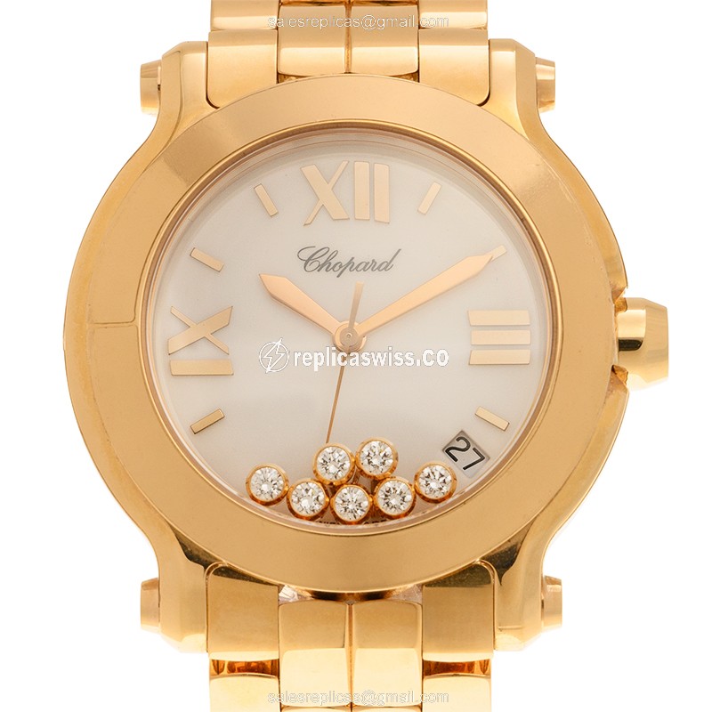Chopard Happy Sport Replica in 18kt Gold with White Dial Gold Strap Watch