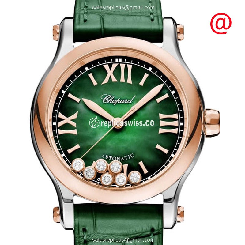 Chopard Happy Sport Replica in 18kt Rose Gold, Automatic Movement, Green Dial & Alligator Strap