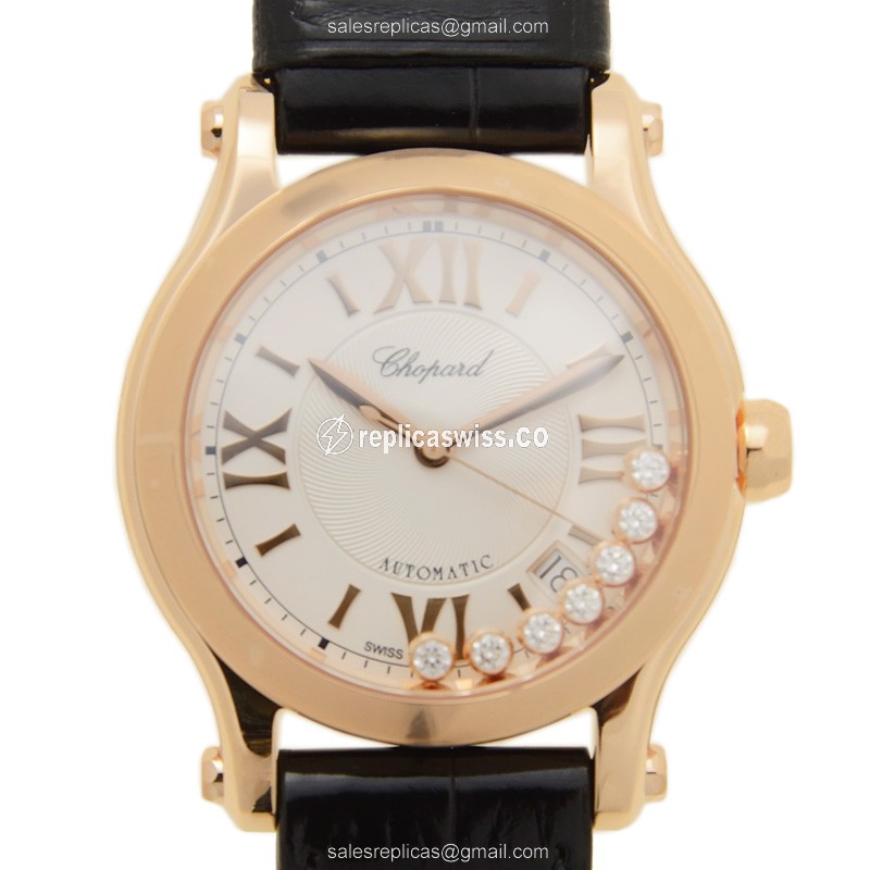 Chopard Happy Sport Replica in 18kt Rose Gold, Automatic Movement & Silver Dial Watch
