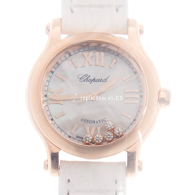 Chopard Happy Sport Replica in 18kt Rose Gold, Automatic Movement & White Dial Watch